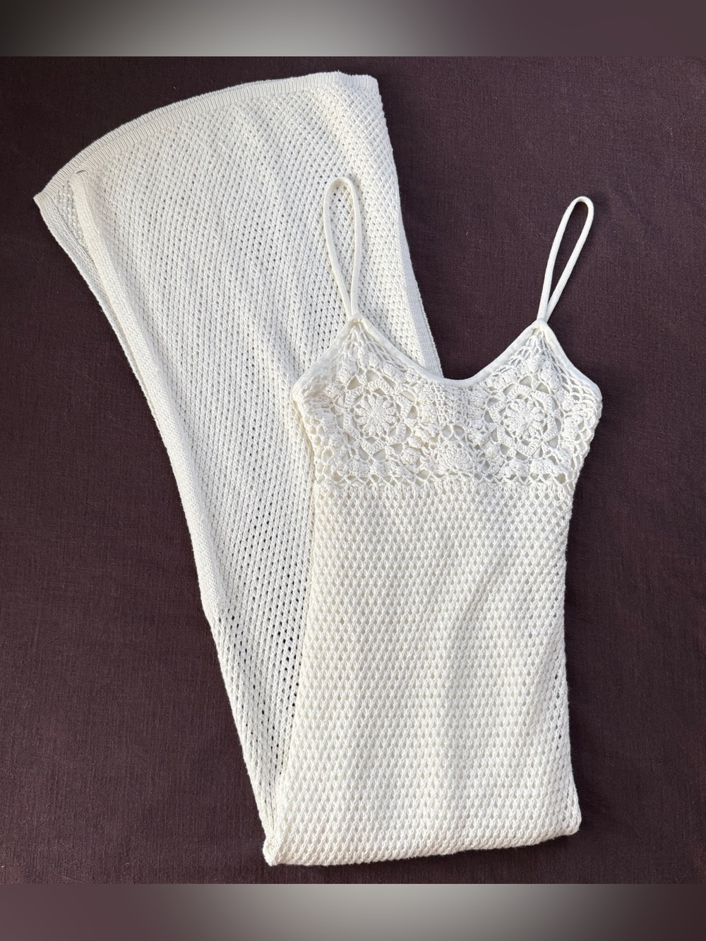 Studio F White Crochet Floral Lace Knit Maxi Dress Boho Cotton Viscose S